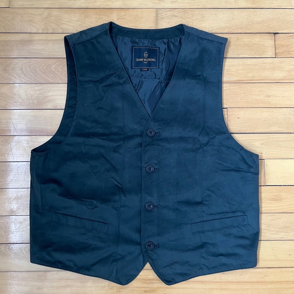 Vtg Gianni Valentino Italy Black Faux Suede Button Front Waistcoat Vest Mens L